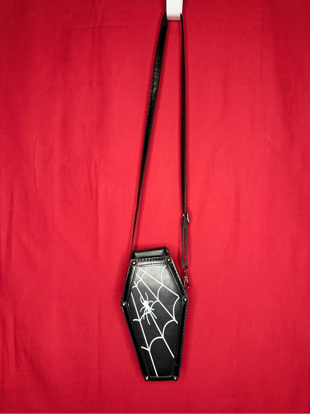 Coffin-Shaped Crossbody Bag with White Spiderweb